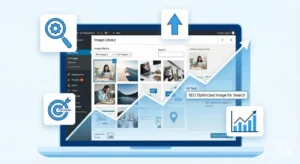 워드프레스 이미지 Alt 태그 설정 화면과 SEO 최적화 그래프